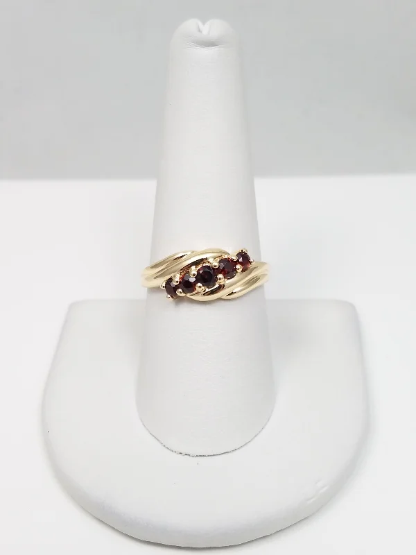 ladies-silver-pave-rings-Simple 14k Yellow Gold Natural Garnet Ring Band