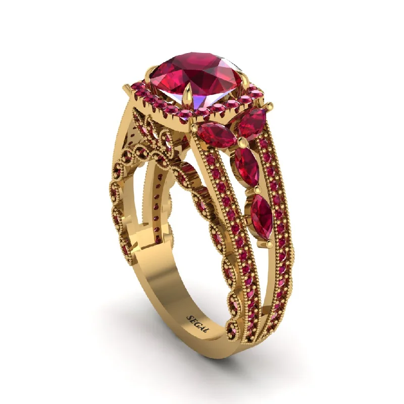 engagement-custom-white-gold-rings-Ruby Eternal Embrace Double Shank Filigree Engagement Ring - Celine No. 55