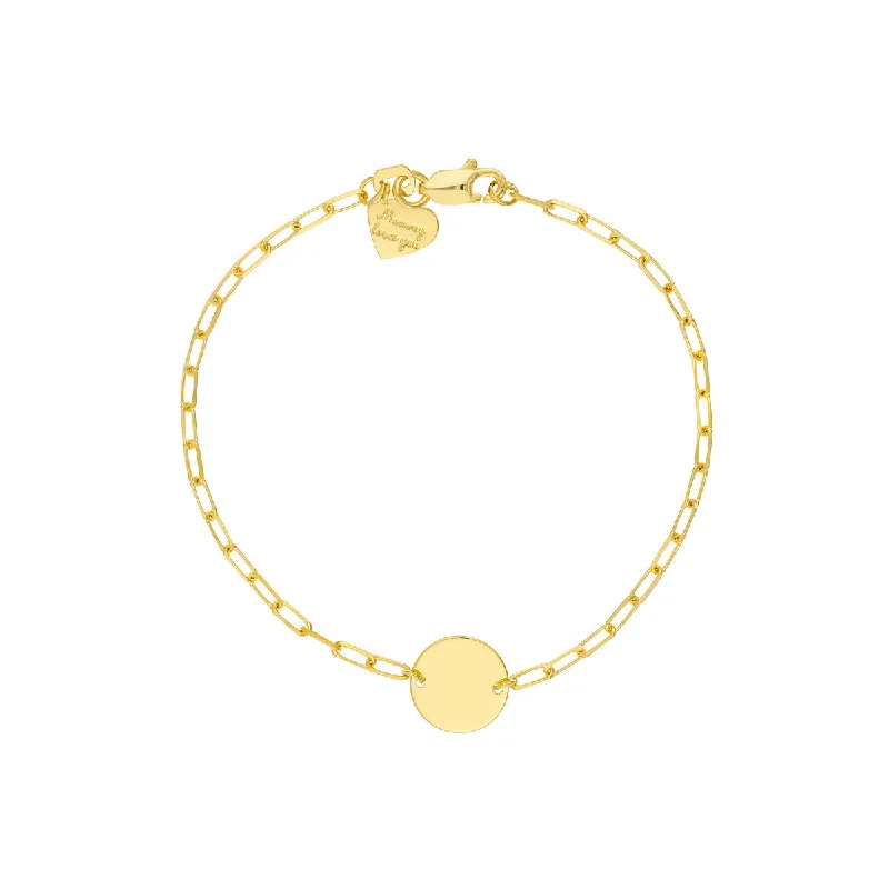 Ladies bracelets with forest aventurine -14K Yellow Gold Disc and Heart Paperclip Bracelet