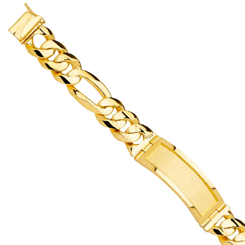 Ladies bracelets handwoven elegance -14K Figaro Link ID Bracelet