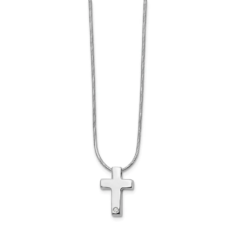 Ladies necklaces with pine charms -.01 Ct. Diamond Cross & Snake Chain Necklace in Rhodium Plated Silver