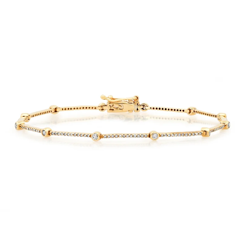 Ladies bracelets quirky elegance -DAINTY BARS & DOTS DIAMOND BRACELET, 14kt GOLD