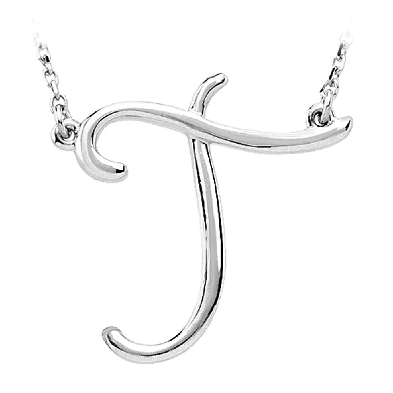 Ladies necklaces sleek charm -14k White Gold, Olivia Collection, Medium Script Initial T Necklace