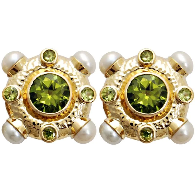 ladies-gold-silver-earrings-Earrings-Pearl and Peridot  (1523N)