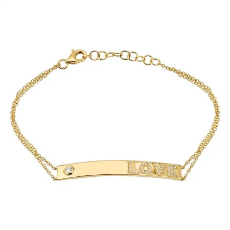 Ladies bracelets cute elegance -14K Yellow Gold Love Diamond Bar Bracelet