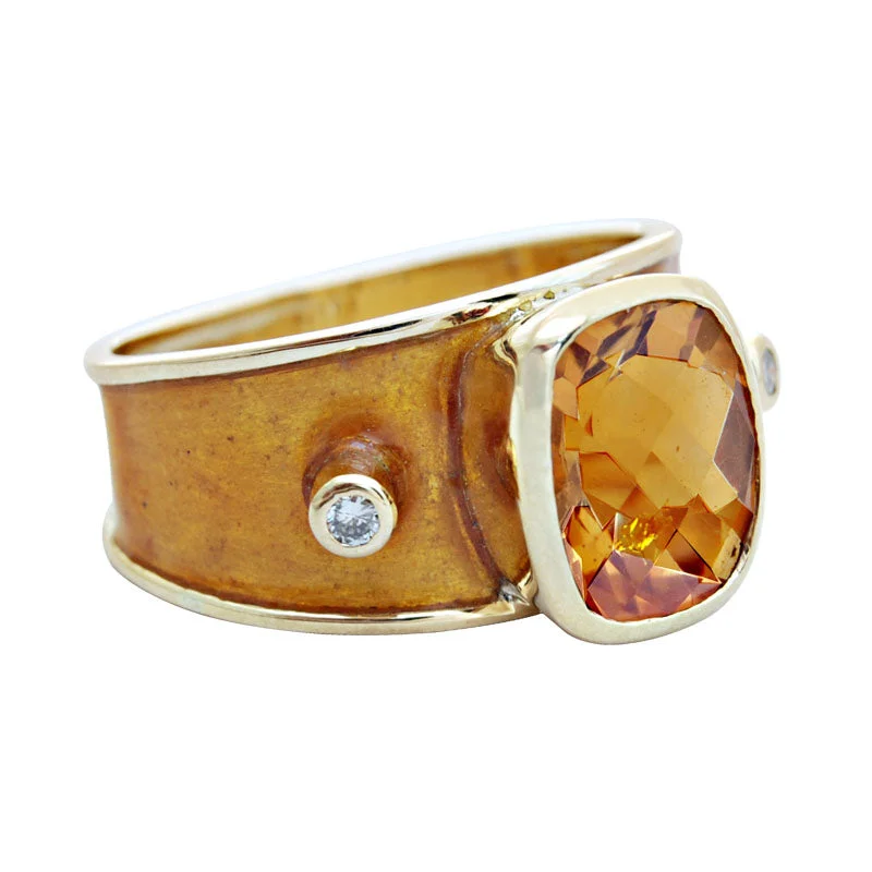 ladies-pear-cut-gold-rings-Ring- Citrine & Diamond (Enamel)  (1751P)