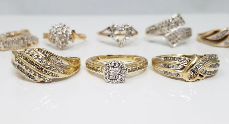 ladies-bridal-rose-gold-rings-Eight Piece 10k Yellow & White Gold Natural Diamond Ring & Pendant Lot