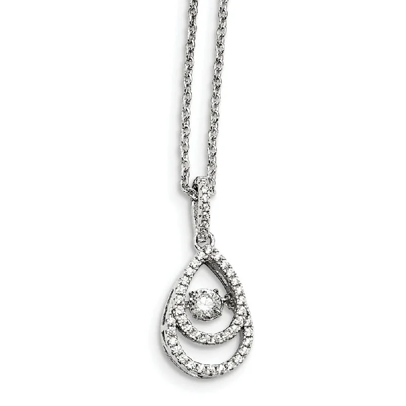 Ladies necklaces with hoof charms -Rhodium Plated Sterling Silver & CZ Double Teardrop Necklace, 18-20 In