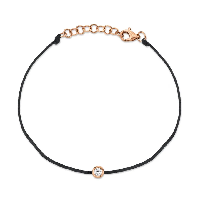 Ladies bracelets with dusk quartz -14K Rose Gold Black String Diamond Bezel Bracelet