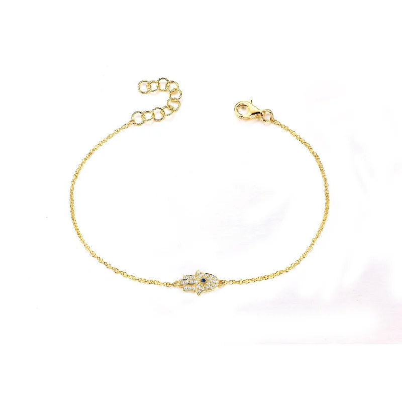 Ladies bracelets bold lines -14K Yellow Gold Diamond Hamsa Bracelet