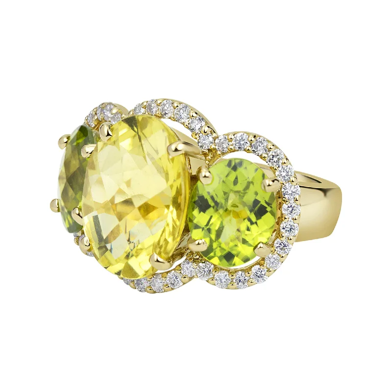 ladies-birthstone-gold-rings-Ring - Lemon Quartz, Peridot And Diamond (2322B)