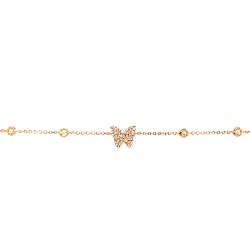 Ladies bracelets with sphere pendants -14K Yellow Gold Diamond Butterfly & Diamond By The Yard Bracelet