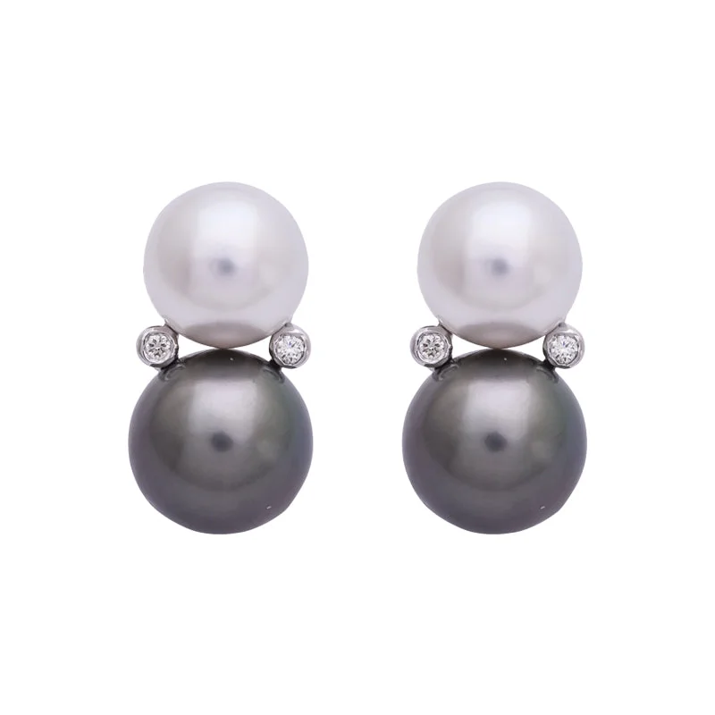 ladies-party-post-earrings-Earrings- S.S. Pearl and Diamond in Silver