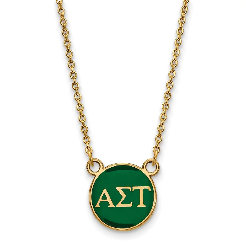 Ladies necklaces with citrus aventurine -14K Plated Silver Alpha Sigma Tau Small Green Enamel Disc Necklace