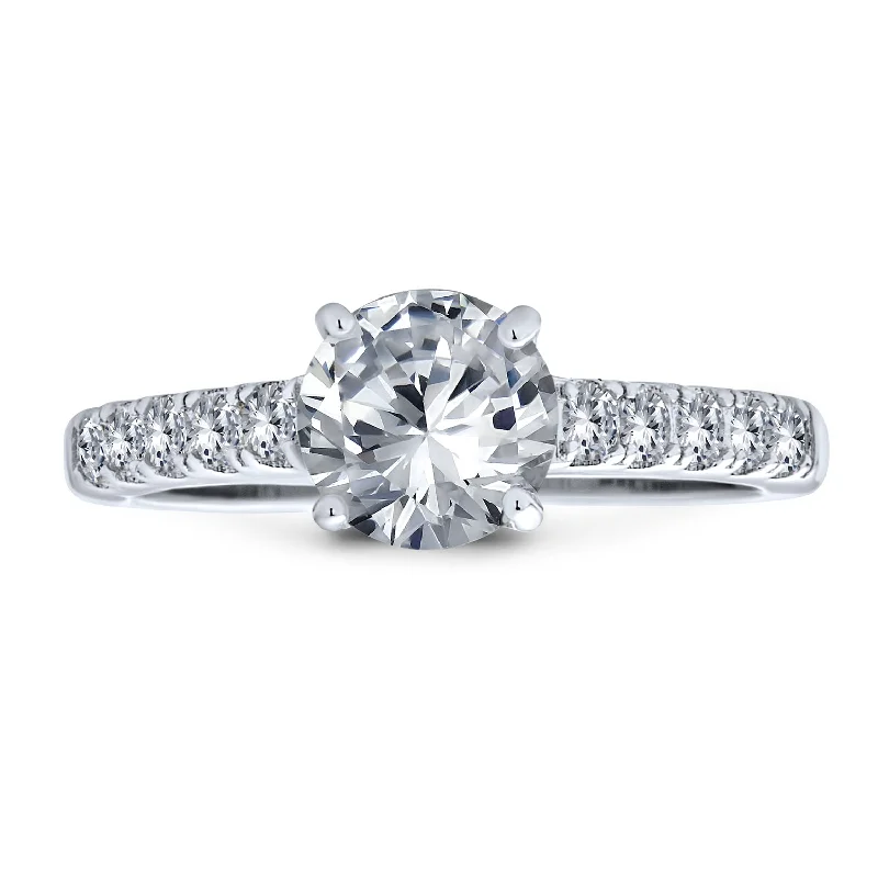 engagement-heart-cathedral-rings-Timeless Promise 1.75CT CZ Solitaire Engagement Ring with Pave Band in Silver