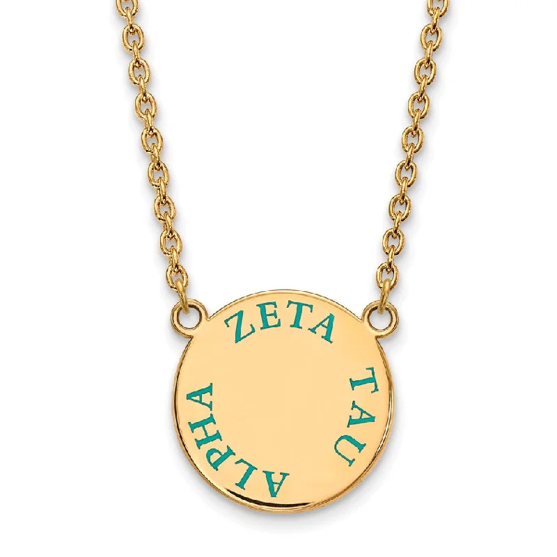 Ladies necklaces skin-safe alloys -14K Plated Silver Zeta Tau Alpha Large Turquoise Enamel Necklace