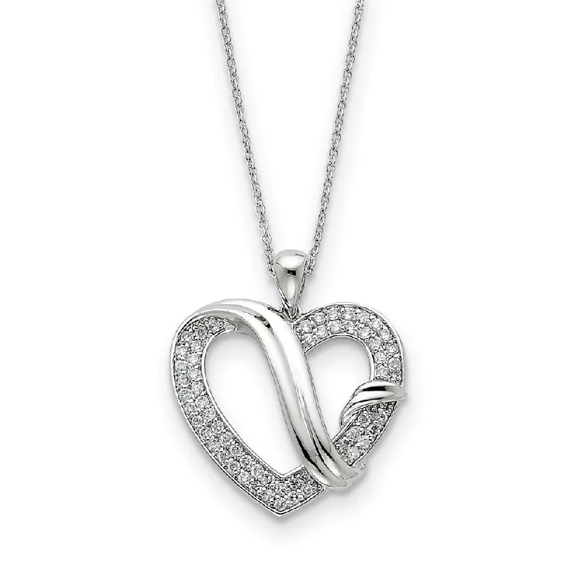 Ladies necklaces for lens crafters -Rhodium Plated Sterling Silver & CZ, Forever Grateful Heart Necklace