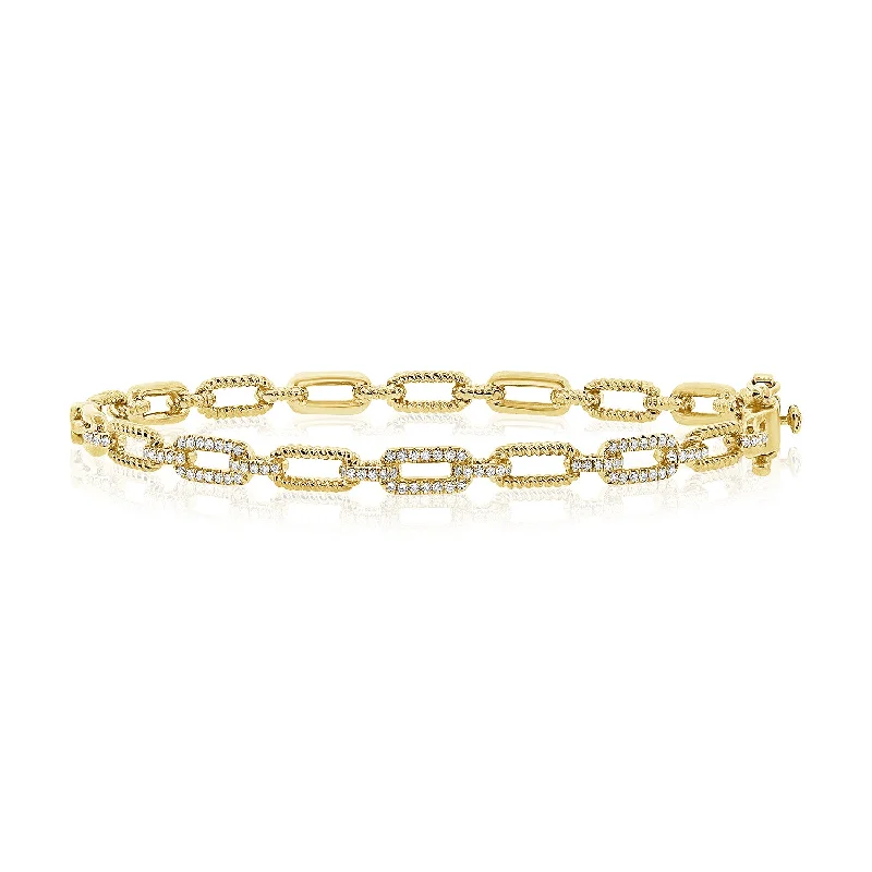 Ladies bracelets tactile elegance -14K Yellow Gold Diamond Link Hinged Bracelet