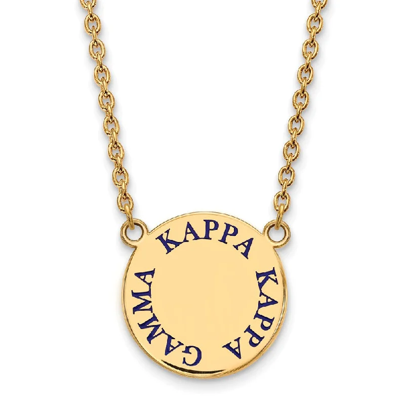 Ladies necklaces sleek charm -14K Plated Silver Kappa Kappa Gamma Large Blue Enamel Necklace