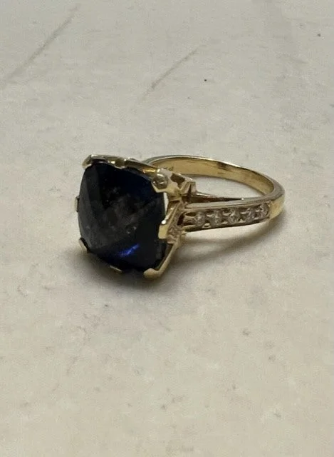 ladies-unique-silver-rings-Repair - Ring - Iolite and Diamond (1940C)