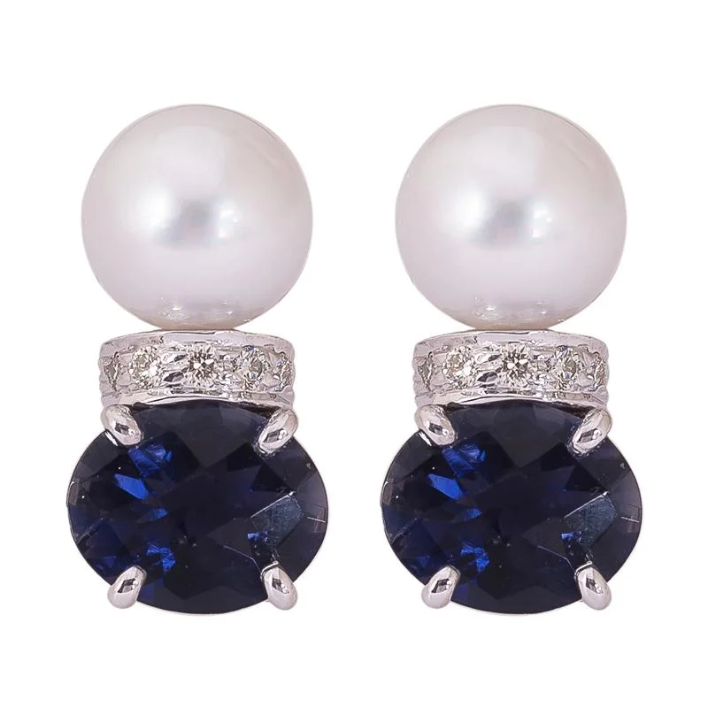 ladies-bridal-bar-earrings-Earrings- Pearl, Iolite and Diamond  (271HS)