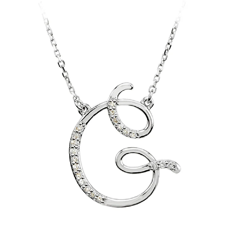 Ladies necklaces dazzling elegance -1/10 Ctw Diamond Sterling Silver Medium Script Initial G Necklace 16in