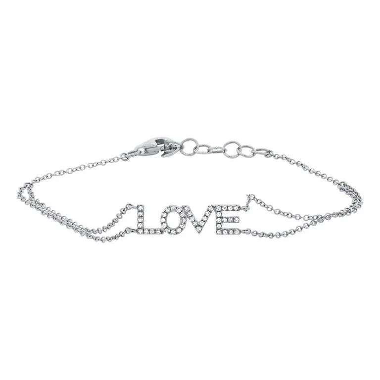 Ladies bracelets radiant elegance -14K White Gold  Diamond "Love" Double Chain Bracelet