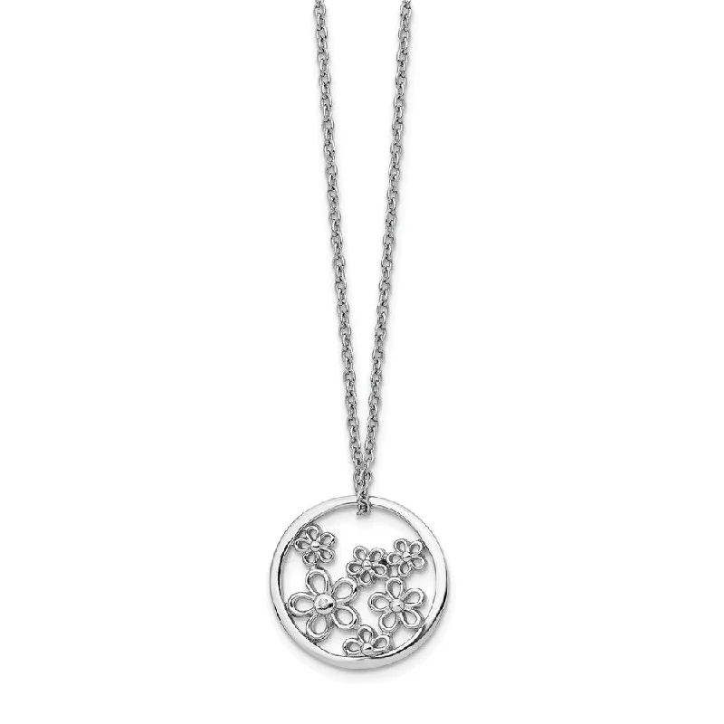 Ladies necklaces for calm vibes -19mm Flower Diamond Necklace in Rhodium Plated Silver, 18-20 Inch