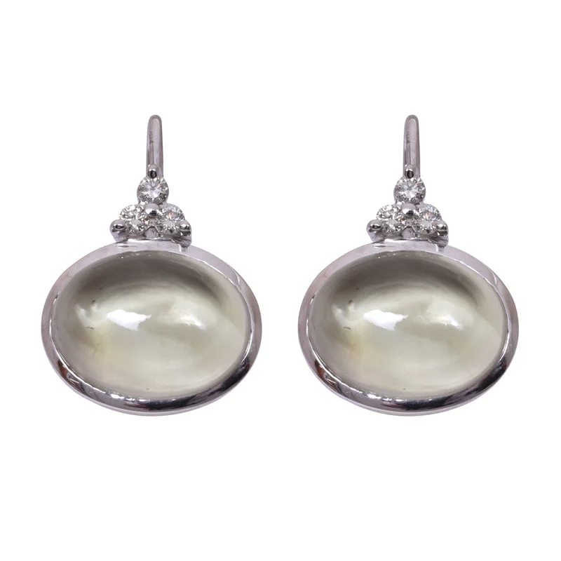 ladies-pearl-hook-earrings-Earrings- Green Quartz and Diamond in Silver