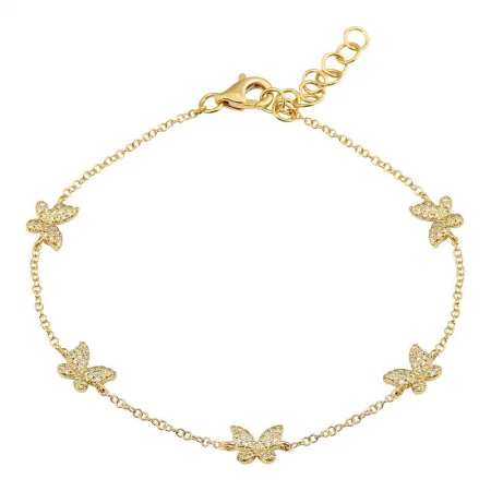 Ladies bracelets with satin threads -14k Yellow Gold Butterfly Diamond Bracelet