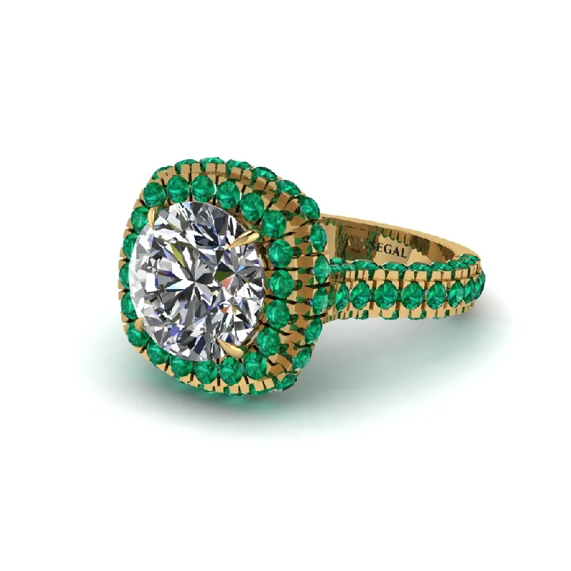 engagement-radiant-cut-emerald-rings-Diamond Pave Double Halo Engagement Ring - Eve No. 16