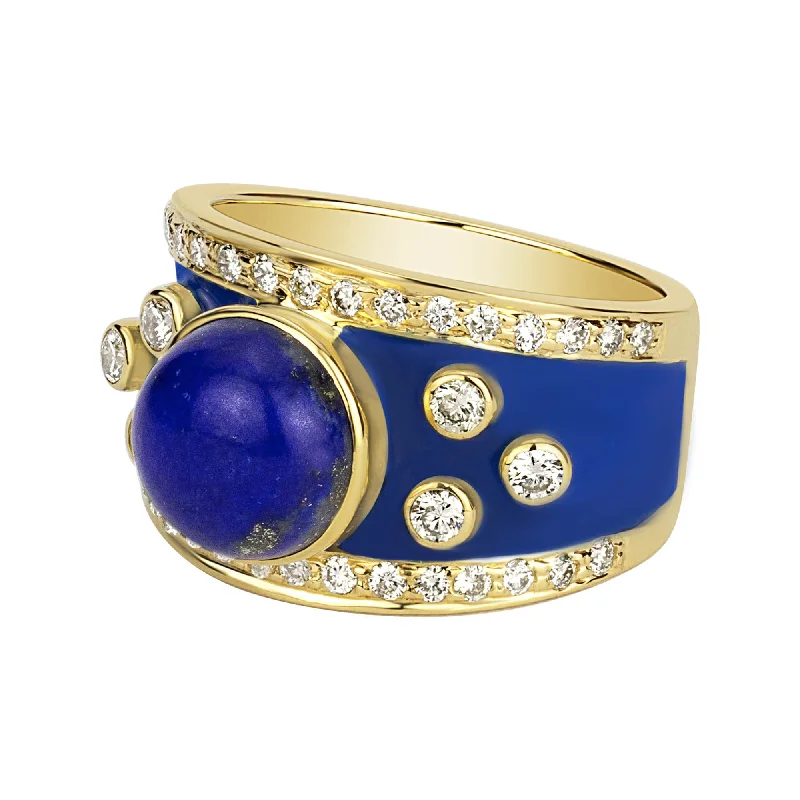 ladies-handmade-gold-rings-Ring - Lapis Lazuli And Diamond (enamel) (2331D)