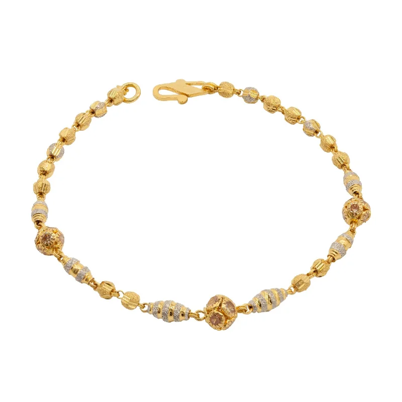 Ladies bracelets for style vibes -22K Multitone Gold Beaded Bracelet W/ Diamond Cutting & Cubic Zirconia