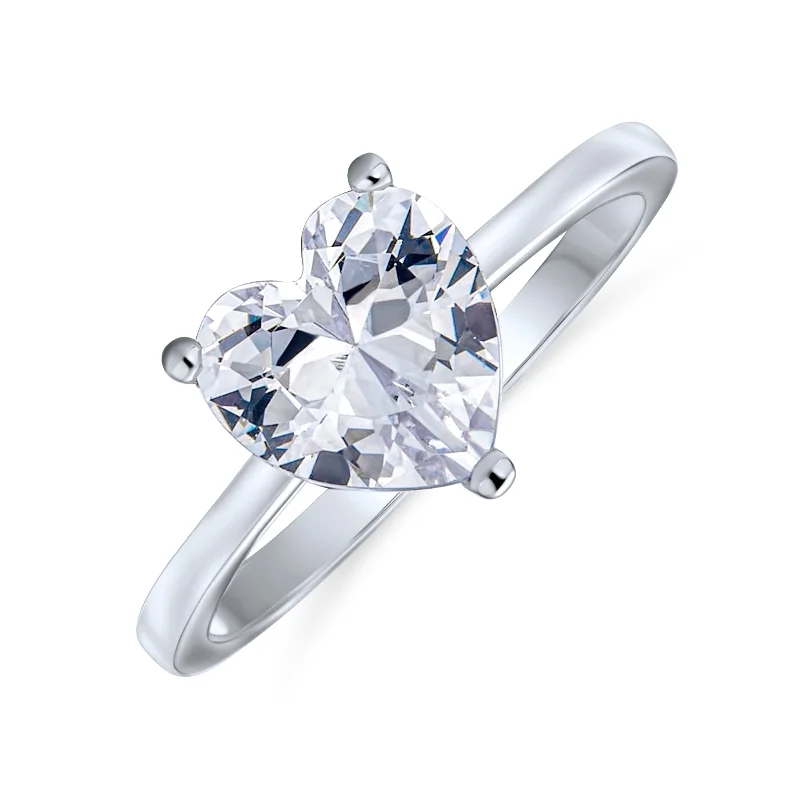 engagement-custom-white-gold-rings-Classic 2CT Heart Shaped CZ Solitaire Engagement Ring Sterling Silver Band