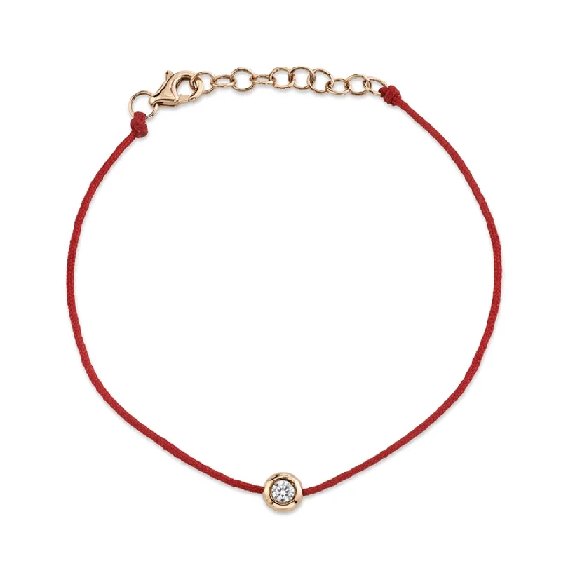 Ladies bracelets for loving moms -14K Rose Gold Red String Diamond Bezel Bracelet