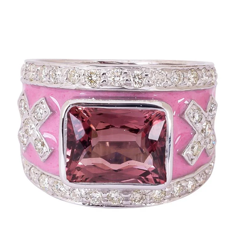 ladies-handmade-platinum-rings-Repair - Ring- Rubellite and Diamond (Enamel)  (265IS)