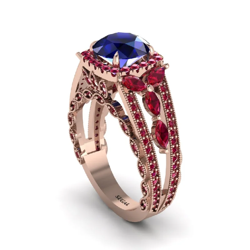 engagement-heart-wide-band-rings-Sapphire Eternal Embrace Double Shank Filigree Engagement Ring - Celine No. 59