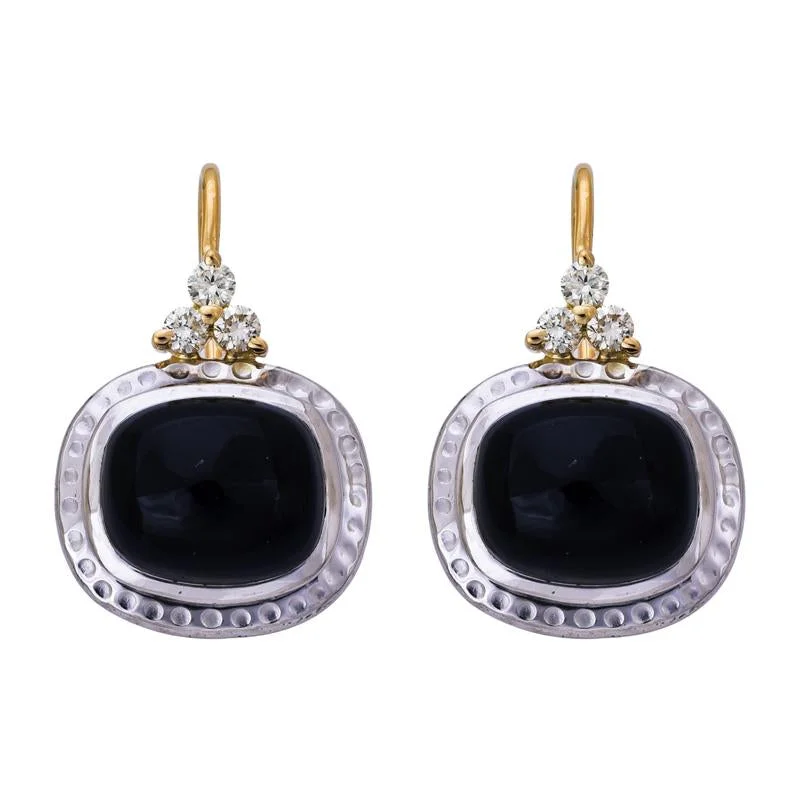 ladies-flower-diamond-earrings-Earrings- Onyx and Diamond  (27HM)