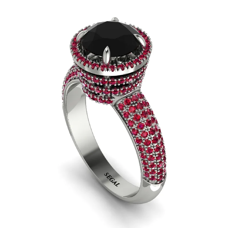 engagement-ruby-cathedral-rings-Black Diamond Cluster Halo Engagement Ring - Katie No. 54