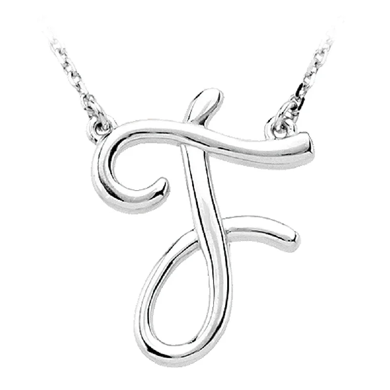 Ladies necklaces cute elegance -14k White Gold, Olivia Collection, Medium Script Initial F Necklace