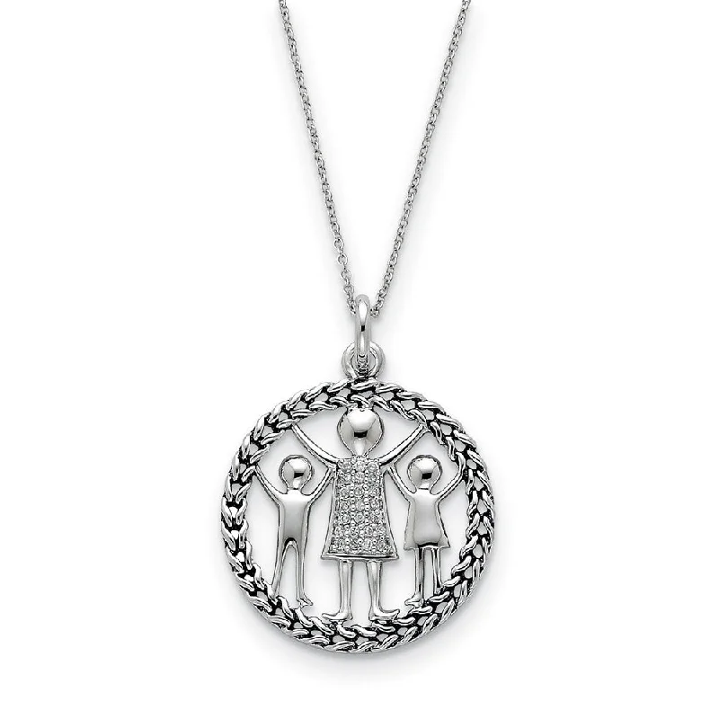 Ladies necklaces for twirlers -Sterling Silver & CZ Knitted Together By Love Necklace, 18 Inch