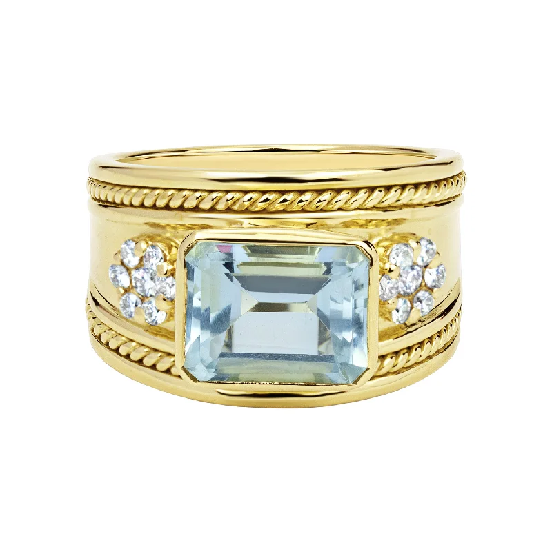 ladies-pearl-shank-rings-Ring - Aquamarine And Diamond (2330D)