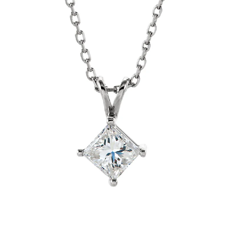 Ladies necklaces space-age style -3/8 Ct Princess Diamond Solitaire Necklace in 14k White Gold, 18 Inch