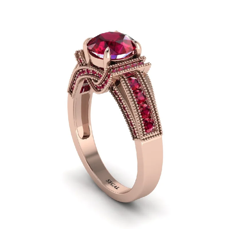 engagement-emerald-halo-rings-Ruby Eternal Embrace Milgrain Engagement Ring - Fernanda No. 56