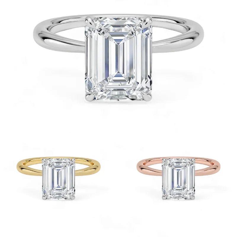 engagement-rose-gold-accent-rings-14K Gold Solitaire Engagement Ring with IGI Certified Emerald Cut Lab Grown Diamond.