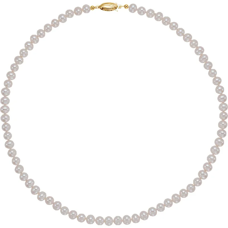 Ladies necklaces chiseled elegance -5.5-6.0mm, White FW Cultured Pearl & 14k Yellow Gold Necklace, 18 Inch