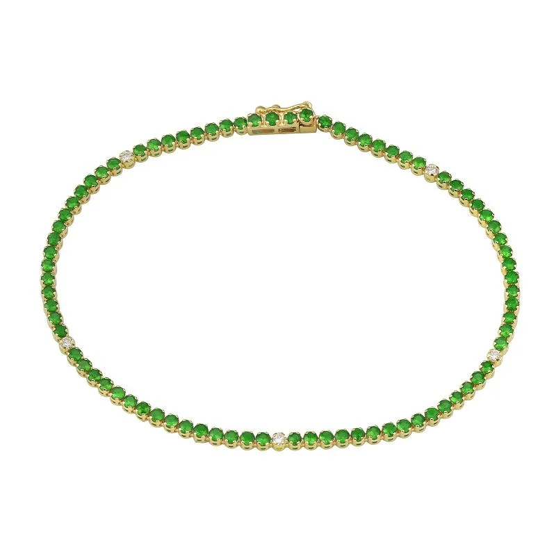 Ladies bracelets for dreamer vibes -14k Yellow Gold Diamond & Tsavorite Gemstone Tennis Bracelet