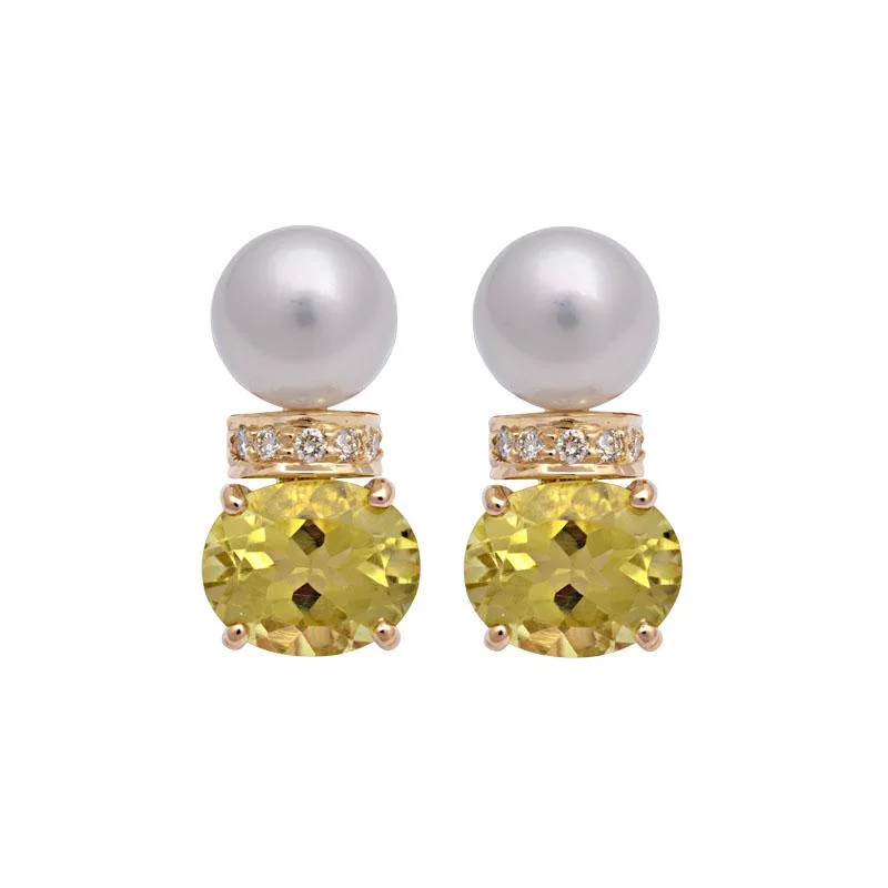 ladies-elegant-clip-on-earrings-Earrings-Lemon Quartz, South Sea Pearl and Diamond  (2125G)