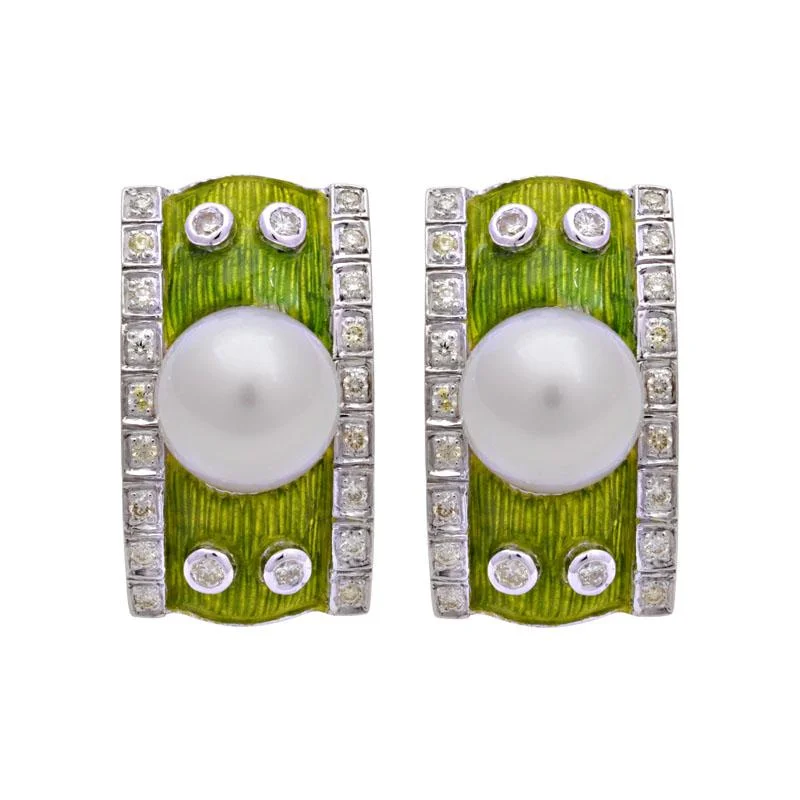 ladies-bar-pearl-earrings-Earrings-South Sea Pearl and Diamond (Enamel)  (188GS)