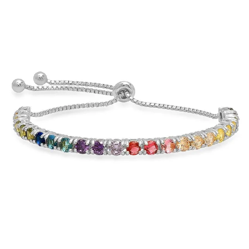 Ladies bracelets for theater vibes -LARGE RAINBOW PRONG SET PULL BRACELET, SILVER